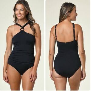 NEW NWT Jantzen Marion Ring One Piece Swimsuit Plus Size 18 Black